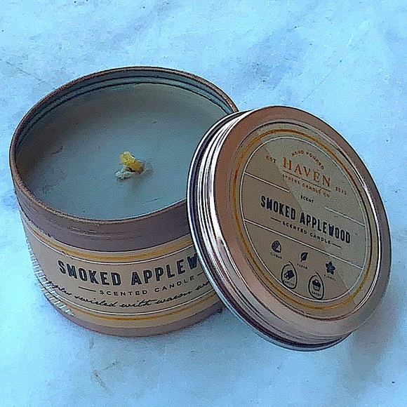 HAVEN STREET CANDLE SMOKED APPLEWOOD 1 WICK 4.18 Oz TIN NEW - Picture 2 of 3
